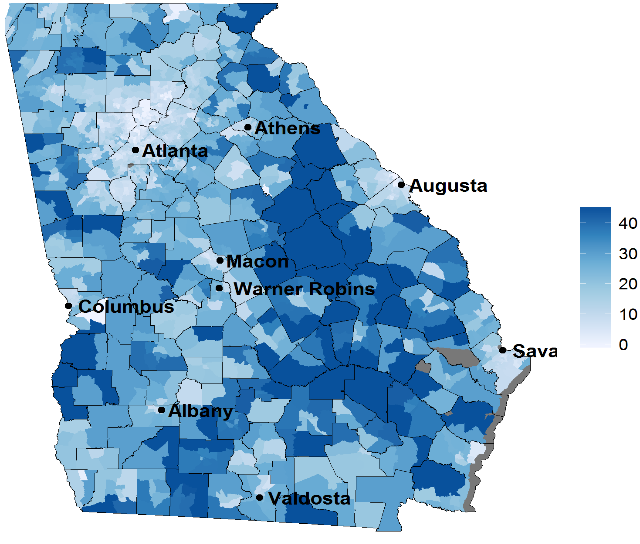 Georgia Potential Cost-savings for Texas at different penetration levels of preventive dental care for young children